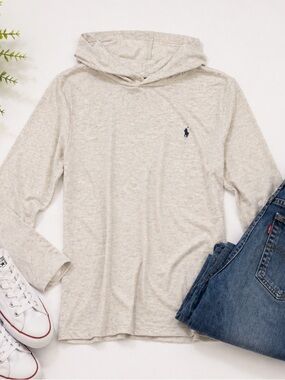Boys Polo by Ralph Lauren Gray Hooded Shirt L/G 14-16